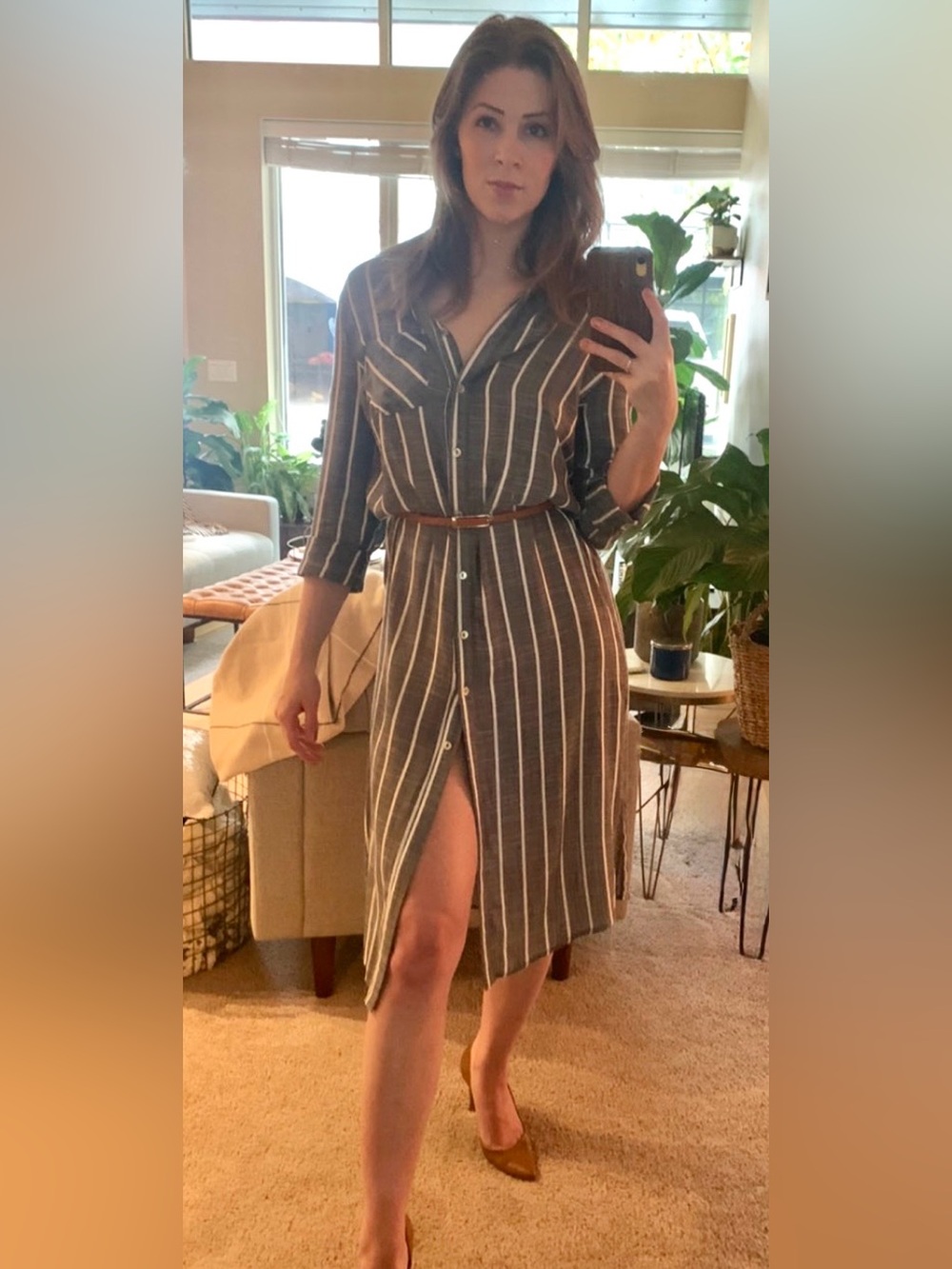 Mustard Seed Blue and White Striped Long Sleeve Shirt Dress